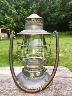 1800's CP Canadian Pacific Railroad Lantern Clear Embossed Globe Brass Top
