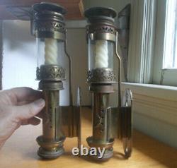 1880s MATCHING PAIR OF BRASS P. L. M FRENCH RAILROAD CAR CANDLE LAMPS ALL ORIGINAL