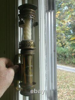 1880s MATCHING PAIR OF BRASS P. L. M FRENCH RAILROAD CAR CANDLE LAMPS ALL ORIGINAL