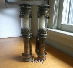 1880s MATCHING PAIR OF BRASS P. L. M FRENCH RAILROAD CAR CANDLE LAMPS ALL ORIGINAL