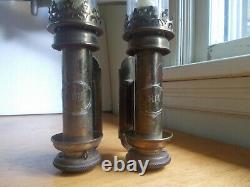 1880s MATCHING PAIR OF BRASS P. L. M FRENCH RAILROAD CAR CANDLE LAMPS ALL ORIGINAL