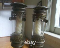 1880s MATCHING PAIR OF BRASS P. L. M FRENCH RAILROAD CAR CANDLE LAMPS ALL ORIGINAL