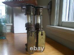 1880s MATCHING PAIR OF BRASS P. L. M FRENCH RAILROAD CAR CANDLE LAMPS ALL ORIGINAL