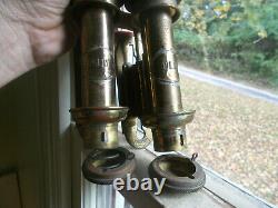 1880s MATCHING PAIR OF BRASS P. L. M FRENCH RAILROAD CAR CANDLE LAMPS ALL ORIGINAL