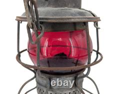 1890s Early Antique C&O Railroad Lantern with Acid Etched Red Globe