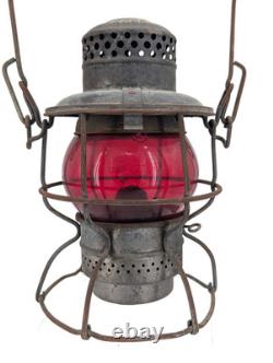 1890s Early Antique C&O Railroad Lantern with Acid Etched Red Globe