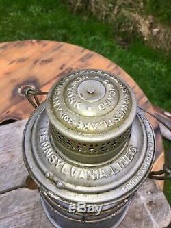 1895 PRR Pennsylvania Railroad Lantern Amber Etched ERRCo Corning 1902 Pat Globe