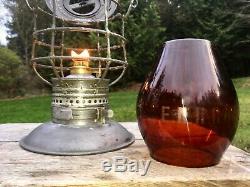 1895 PRR Pennsylvania Railroad Lantern Amber Etched ERRCo Corning 1902 Pat Globe