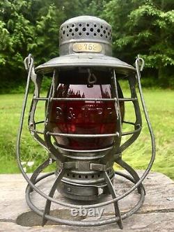 1897 B&M Boston & Maine Railroad Lantern Red Corning Embossed Globe