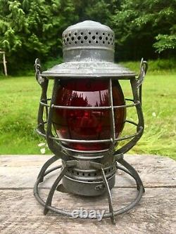 1897 B&M Boston & Maine Railroad Lantern Red Corning Embossed Globe