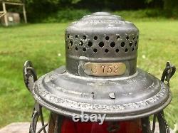 1897 B&M Boston & Maine Railroad Lantern Red Corning Embossed Globe