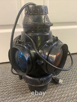 1907 Adlake Santa Fe Railroad Switch Lamp Lantern Signal, Electric bulb lit now