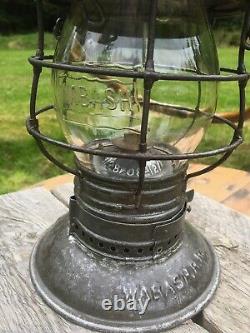 1908 WABASH Railroad Lantern Handlan Buck MFG. Clear Cast Flag Globe