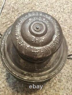 1909 The Adams Erie RAILROAD LANTERN With Embossed E R R Co. Tall Globe