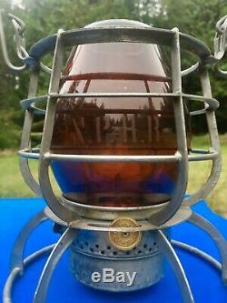 1913 NP Ry Northern Pacific Railroad Lantern Armspear Amber Acid Etched Globe Ra