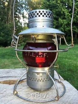 1920's FRISCO Railroad Lantern Handlan Red Acid Etched Globe ST. L. SF