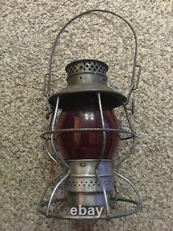 1922 Adlake Pennsylvania Lines RAILROAD LANTERN With Red Tall Embossed Globe