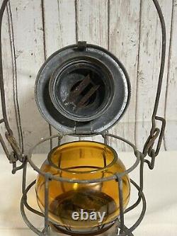 1925 Armspear Mfg Co PRR Etched Amber Glass Globe Railroad Lantern Adlake