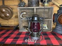 1938 Dietz Vesta Railroad Lantern with Red Etched Globe-Leak Tested