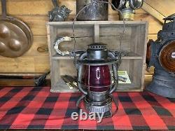 1938 Dietz Vesta Railroad Lantern with Red Etched Globe-Leak Tested