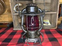 1938 Dietz Vesta Railroad Lantern with Red Etched Globe-Leak Tested