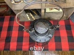 1938 Dietz Vesta Railroad Lantern with Red Etched Globe-Leak Tested