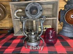 1938 Dietz Vesta Railroad Lantern with Red Etched Globe-Leak Tested