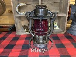 1938 Dietz Vesta Railroad Lantern with Red Etched Globe-Leak Tested