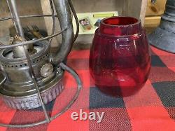 1938 Dietz Vesta Railroad Lantern with Red Etched Globe-Leak Tested