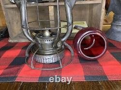 1938 Dietz Vesta Railroad Lantern with Red Etched Globe-Leak Tested