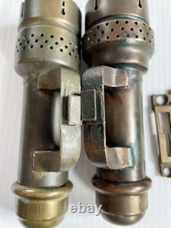 2 Antique Brass Candle Lanterns Railroad Car Train Wall Sconces with Chimneys