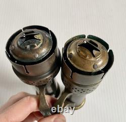 2 Antique Brass Candle Lanterns Railroad Car Train Wall Sconces with Chimneys