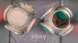 2 Antique RR Adlake Lamp Lantern 4 Way Railroad Switch Signal Train Light