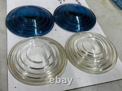 2 Green 2 Clear LOT Vintage RAILROAD LANTERN LENS Switch Lamp RR Light Fresnel