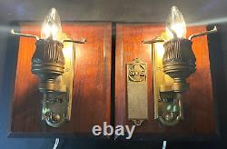 (2) RARE ANTIQUE SANTA FE RAILROAD SLEEPER PASSENGER CAR CAST WALL SCONCES plus