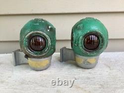 2 VINTAGE Pyle 4 Sided Railroad Train Caboose Marker Lamps Glass Intact