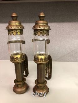 2-Vintage Carriage Brass & Glass Candle Lanterns Railroad Car Train Wall Sconces