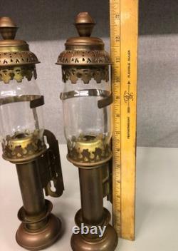 2-Vintage Carriage Brass & Glass Candle Lanterns Railroad Car Train Wall Sconces