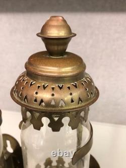 2-Vintage Carriage Brass & Glass Candle Lanterns Railroad Car Train Wall Sconces