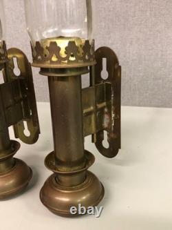 2-Vintage Carriage Brass & Glass Candle Lanterns Railroad Car Train Wall Sconces