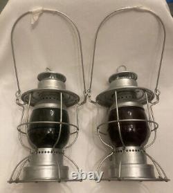 2 W. T. KIRKLAND NO. 100 RAILROAD LANTERNS with RED & GREEN GLOBES VERY RARE Lot