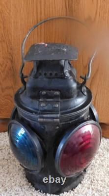 25-509 VINT THE ADLAKE NON-SWEATING LAMP CHICAGO RAILROAD 4-WAY SIGNAL Blue Red