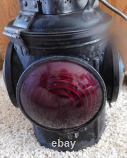 25-509 VINT THE ADLAKE NON-SWEATING LAMP CHICAGO RAILROAD 4-WAY SIGNAL Blue Red