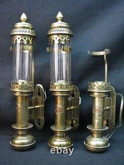 3 Vintage GNR Brass and Glass Railway Carriage Candle Light Lamps/Sconces