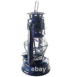 30 Hurricane Kerosene Oil Lantern Emergency Railroad Style Lamp Blue 8 Inch