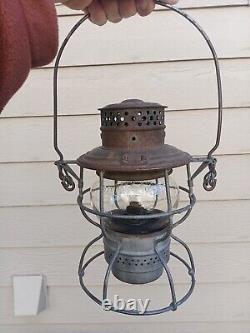 A. T. &S. F. Ry Santa Fe Adams and Westlake 250 Railroad Lantern Embossed Globe