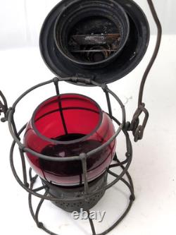 ADLAKE KERO-Railroad Lantern BURLINGTON ROUTE B. R. With Red Etched Globe