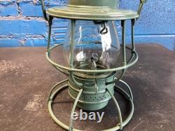 ADLAKE MILITARY DRAB GREEN PAINTED RAILROAD LANTERN WithETCHED(USA)MACBETH GLOBE