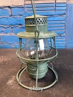 ADLAKE MILITARY DRAB GREEN PAINTED RAILROAD LANTERN WithETCHED(USA)MACBETH GLOBE