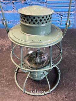 ADLAKE MILITARY DRAB GREEN PAINTED RAILROAD LANTERN WithETCHED(USA)MACBETH GLOBE